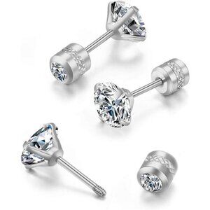 Titanium Flat Screw Back Stud Earrings/CZ Earrings Hypoallergenic Surgical Steel